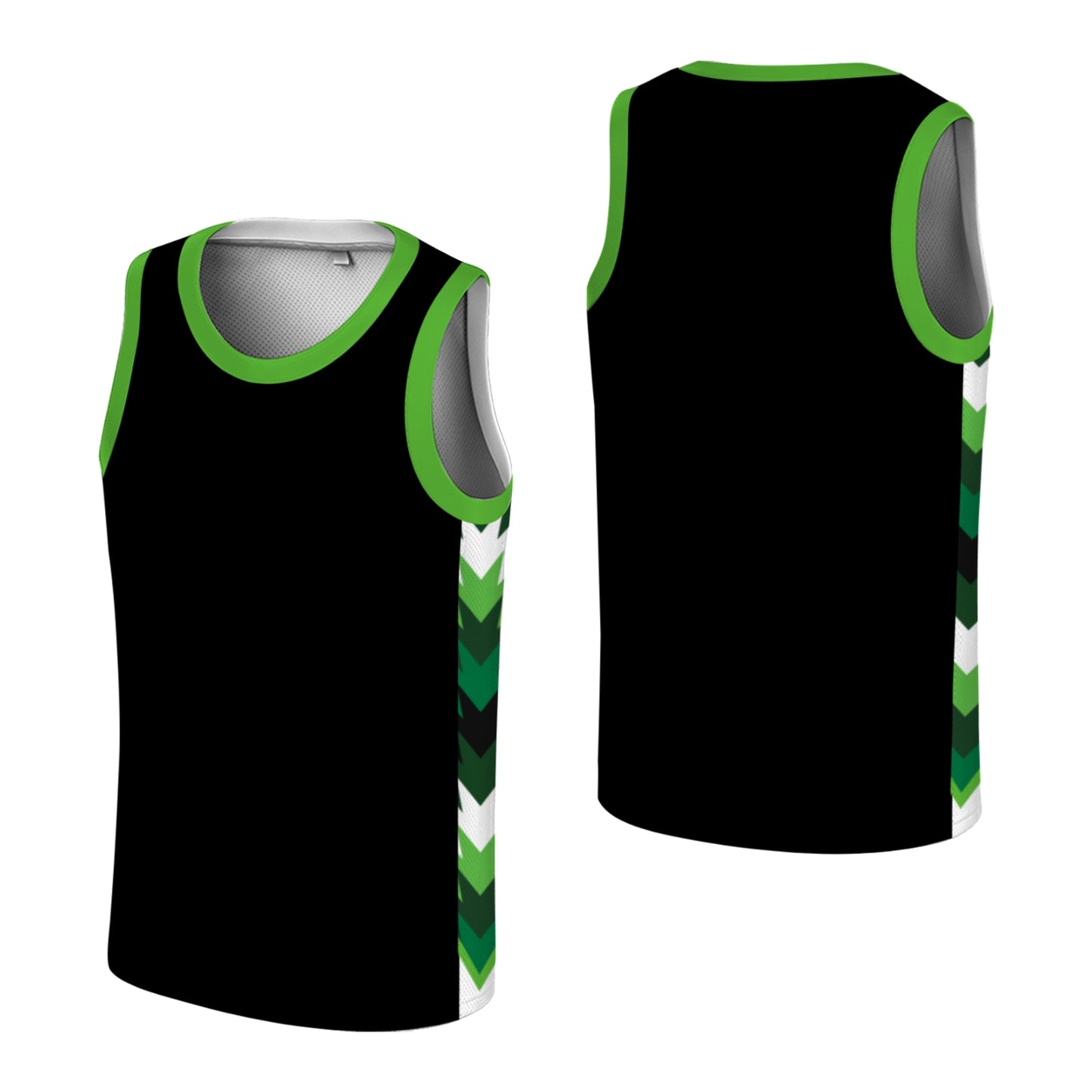 Custom Basketball Jersey - Personalized Black Tank Top with Green Chevron Design - Full Sublimation