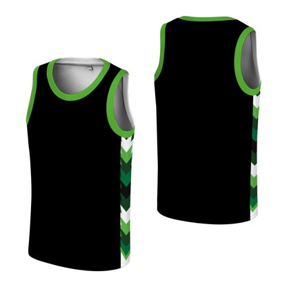 Custom Basketball Jersey - Personalized Black Tank Top with Green Chevron Design - Full Sublimation