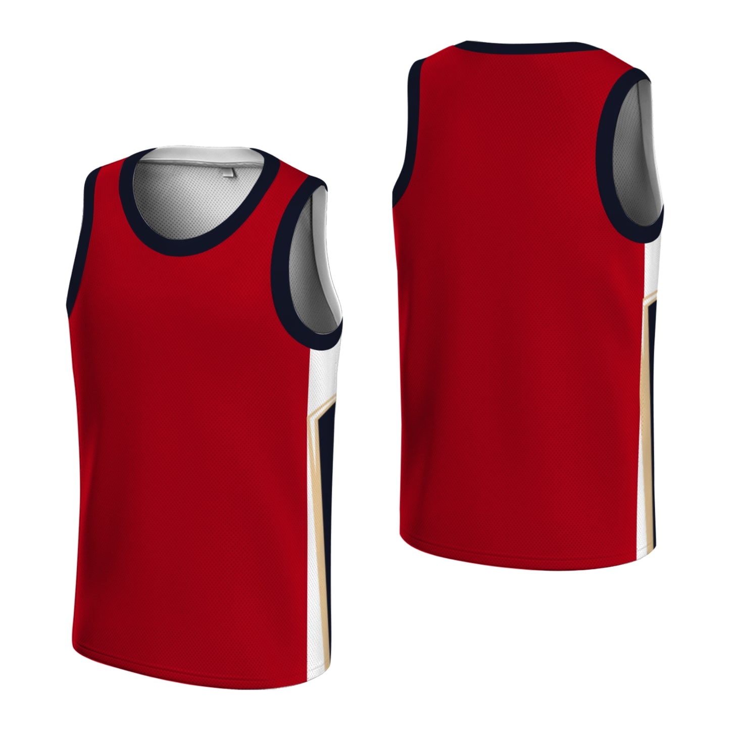 Custom Basketball Jersey - Personalized Red Tank Top with Navy & Gold Trim - Full Sublimation