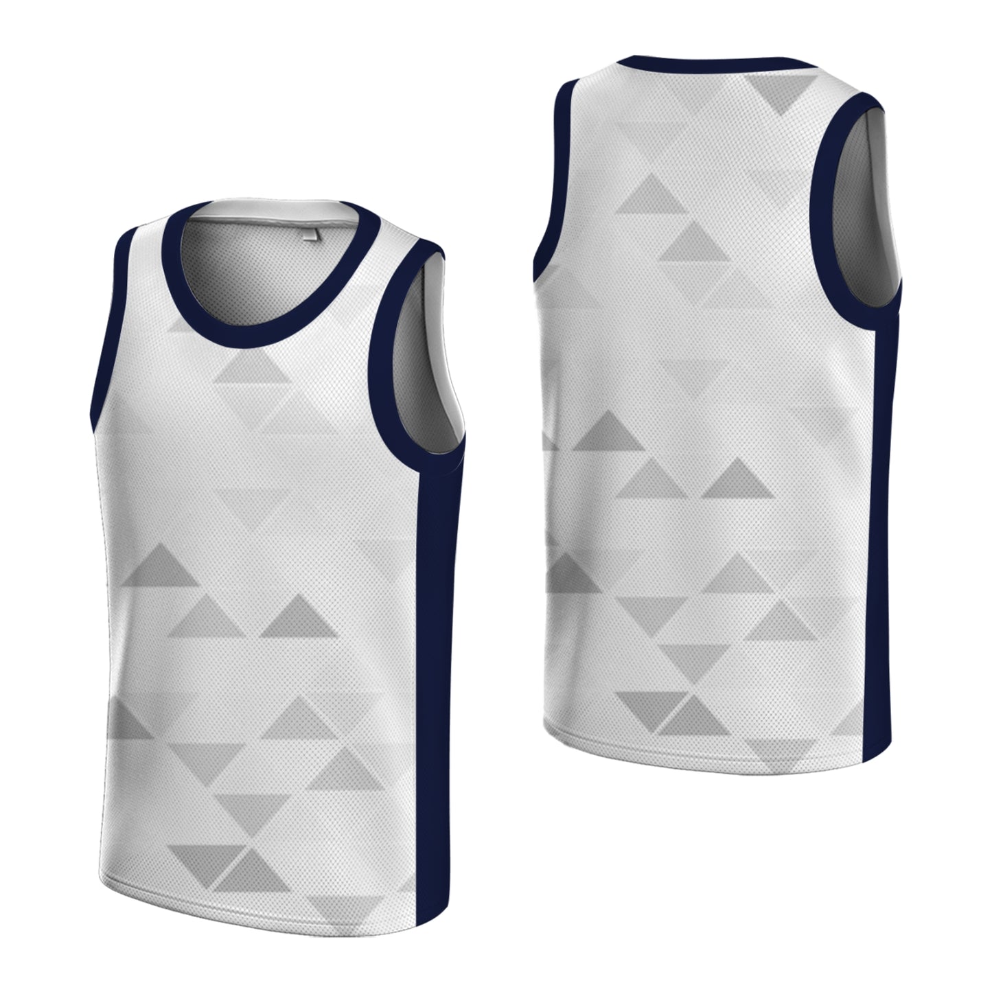 Custom Basketball Jersey - Personalized White Tank Top with Geometric Triangle Pattern - Full Sublimation