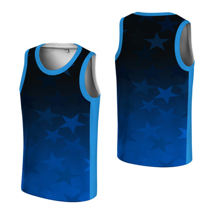 Custom Basketball Jersey - Personalized Blue Gradient Tank Top with Star Print - Full Sublimation