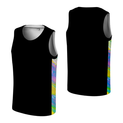 Custom Blue Basketball Jersey - Multi-Stripe Side Panel Design - Professional Team Uniform
