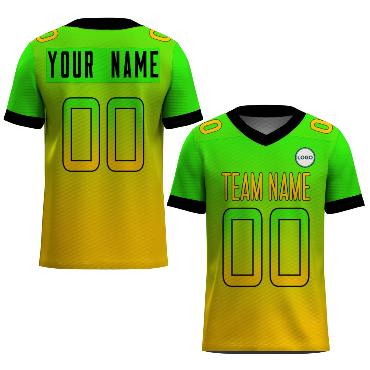 Custom Football Jersey - Personalized Gradient Design in Green & Yellow - Full Sublimation