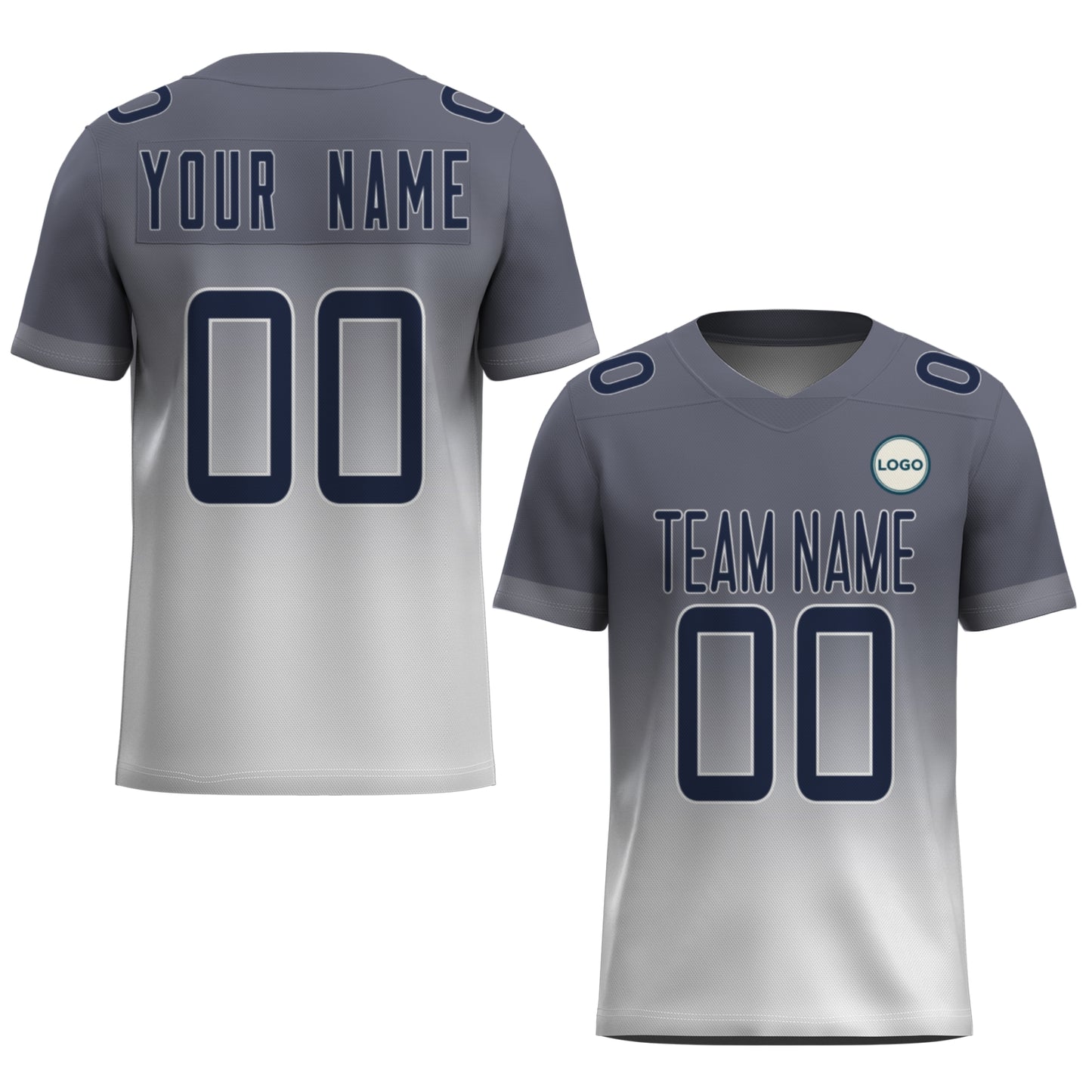 Custom Football Jersey - Personalized Grey to White Fade Design - Full Sublimation
