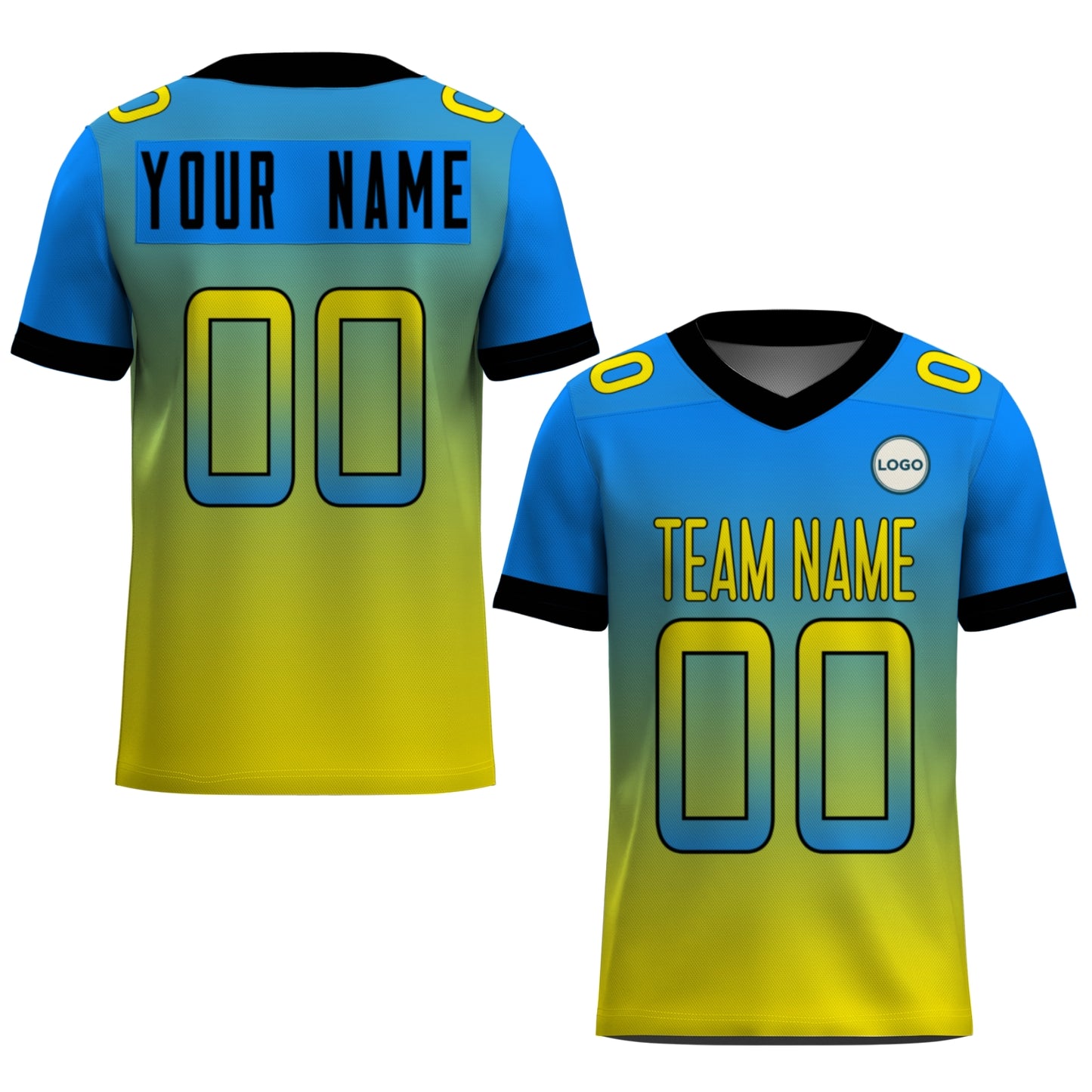 Custom Football Jersey - Personalized Blue to Yellow Fade Design - Full Sublimation Tank