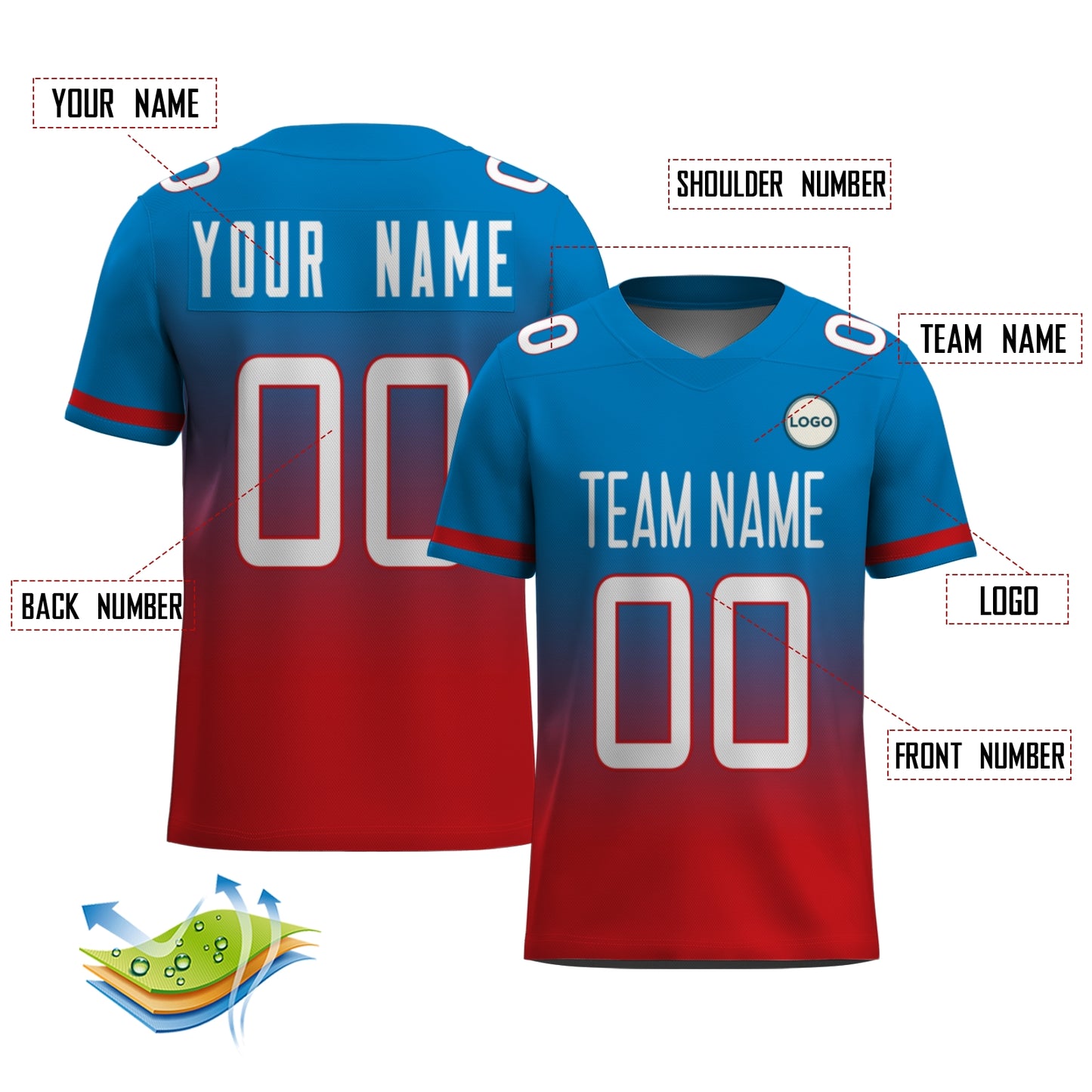 Custom Football Jersey - Navy & Orange Gradient Team Uniform - Full Sublimation