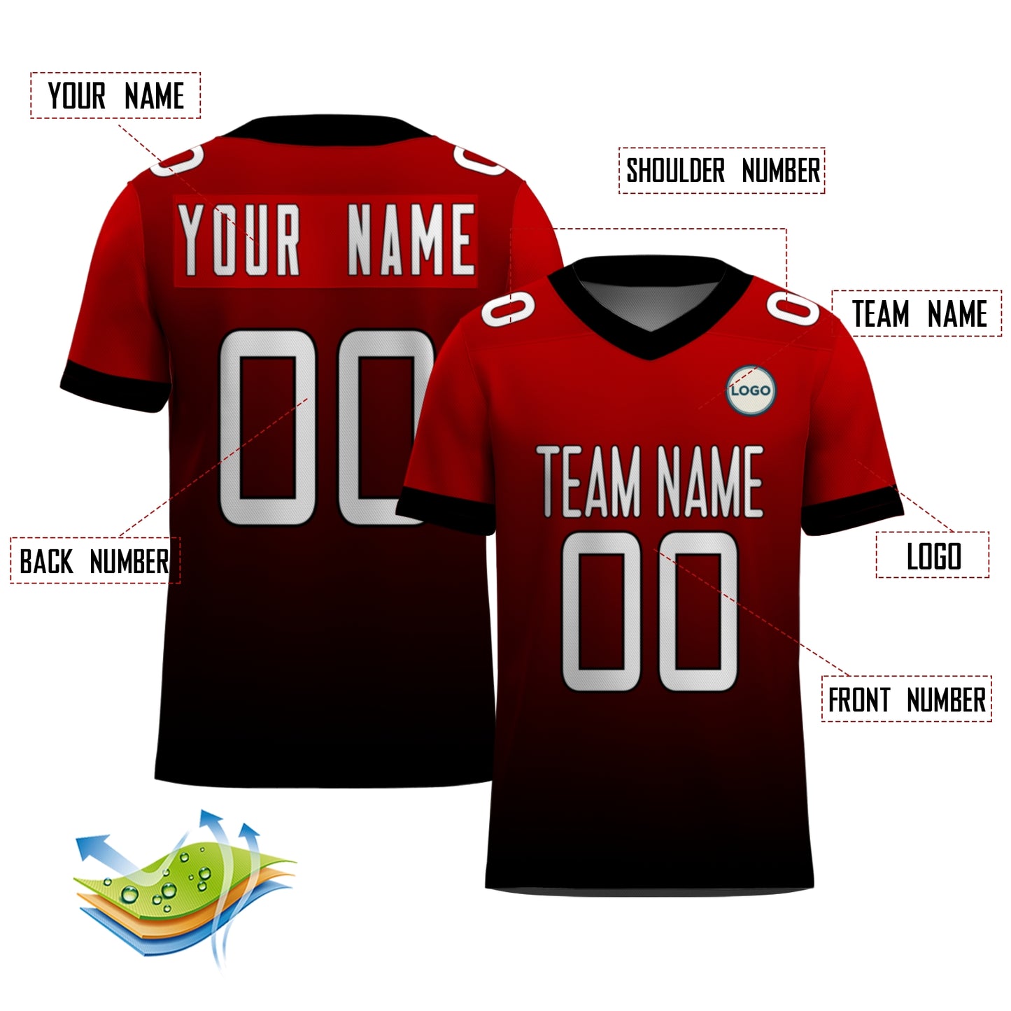 Custom Football Jersey - Red & Black Gradient Team Uniform - Full Sublimation