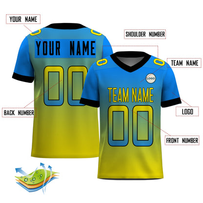 Custom Football Jersey - Personalized Blue to Yellow Fade Design - Full Sublimation Tank