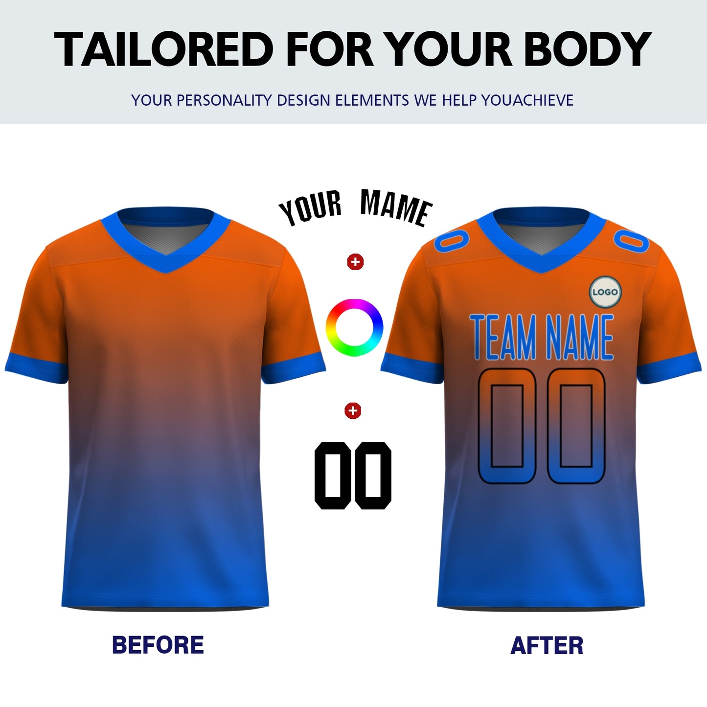 Custom Football Jersey - Orange & Blue Gradient Team Uniform - Full Sublimation