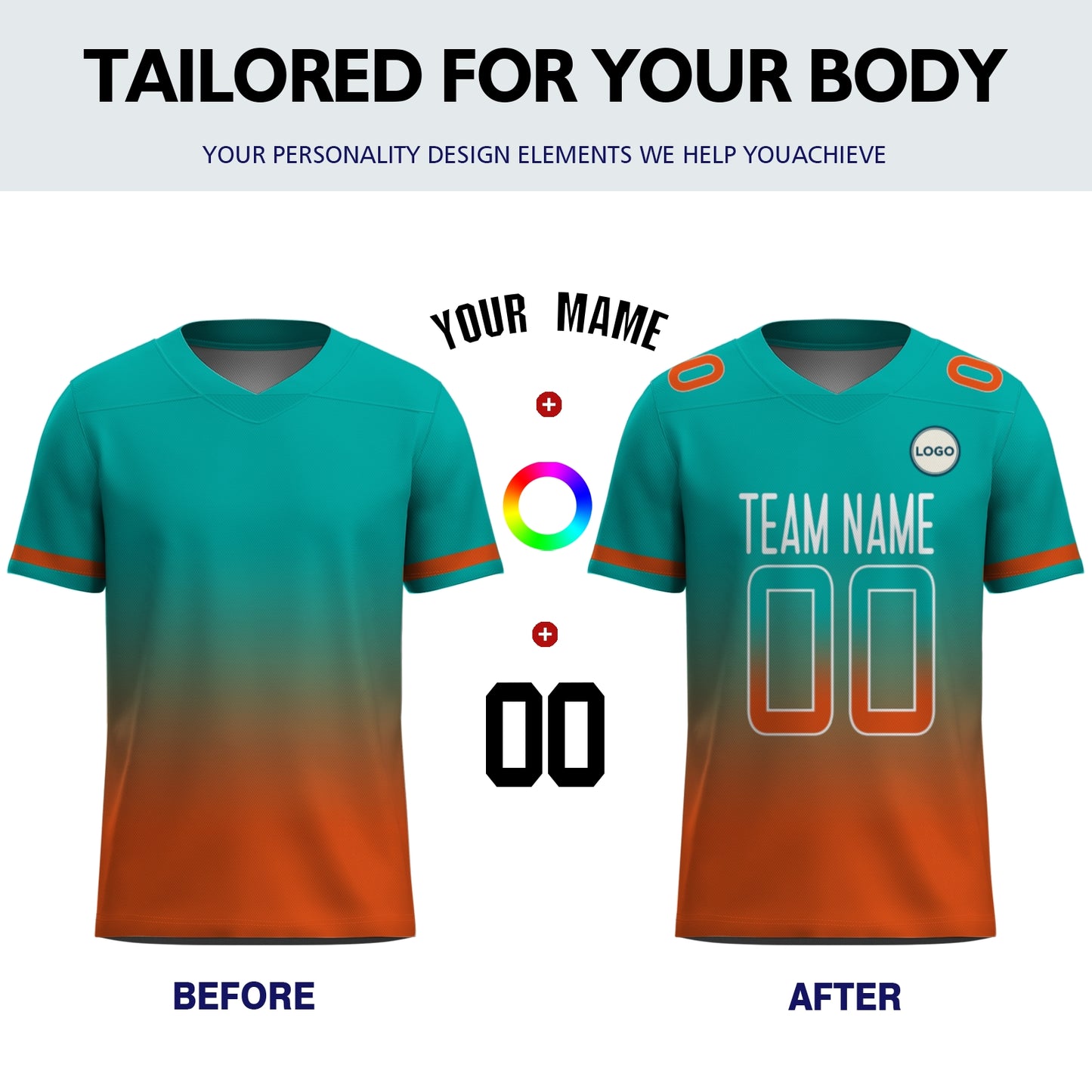 Custom Football Jersey - Teal & Orange Gradient Team Uniform - Full Sublimation