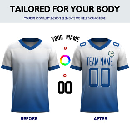 Custom Football Jersey - Personalized White to Blue Fade Design - Full Sublimation