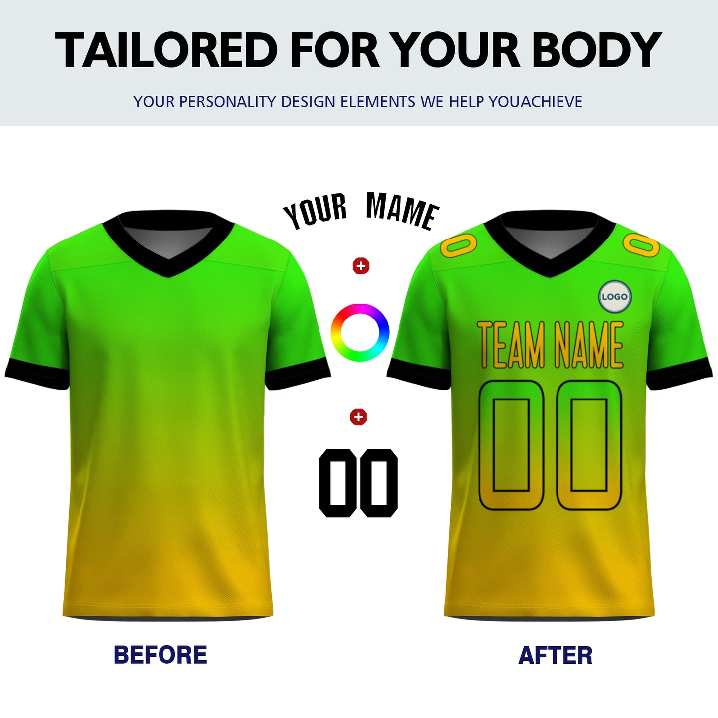 Custom Football Jersey - Personalized Gradient Design in Green & Yellow - Full Sublimation