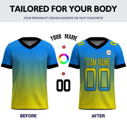 Custom Football Jersey - Personalized Blue to Yellow Fade Design - Full Sublimation Tank