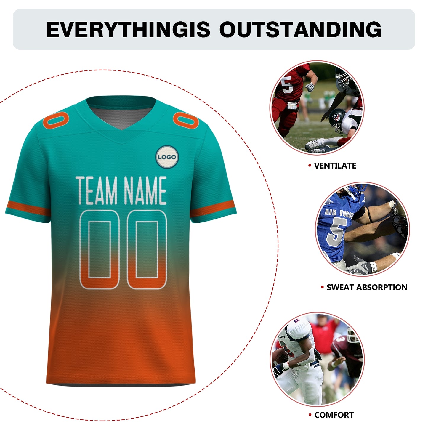 Custom Football Jersey - Teal & Orange Gradient Team Uniform - Full Sublimation