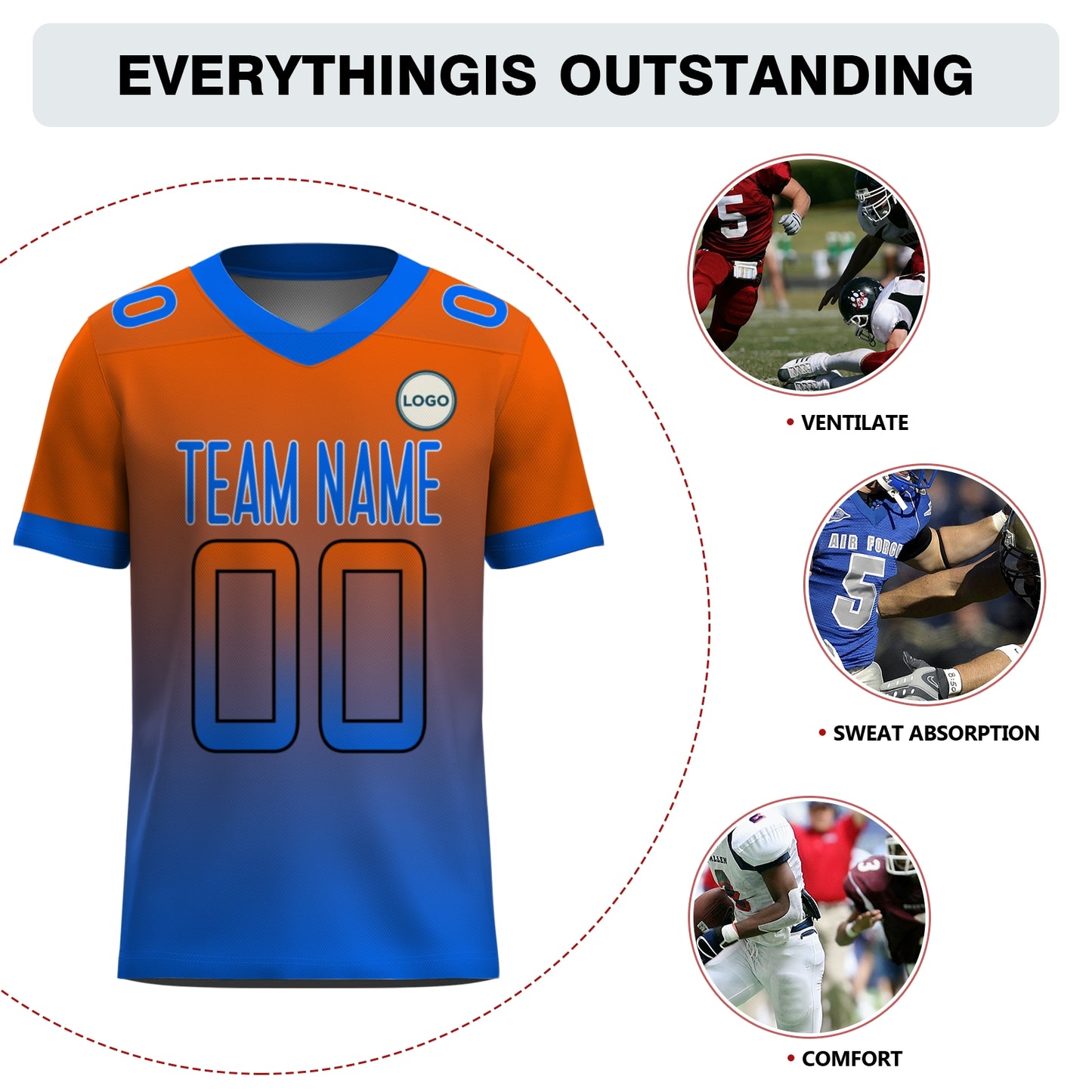 Custom Football Jersey - Orange & Blue Gradient Team Uniform - Full Sublimation