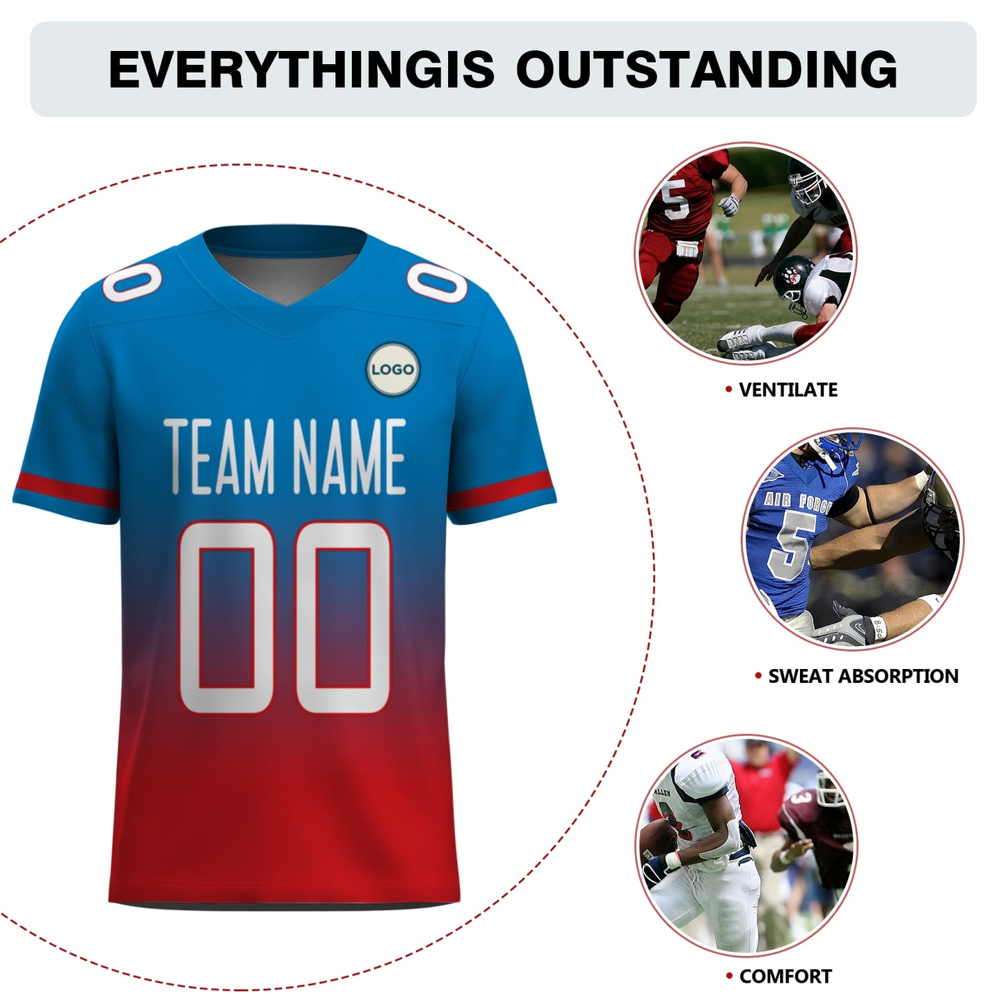 Custom Football Jersey - Navy & Orange Gradient Team Uniform - Full Sublimation