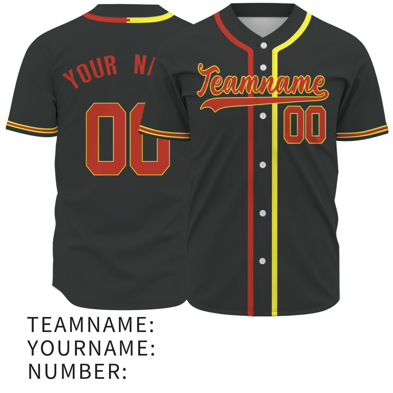 Custom Black Red-Yellow Two Tone Stripe Baseball Jersey