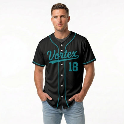 Custom Baseball Jersey - Personalized Black Shirt with Teal Piping - Full Sublimation for Men Women- Personalized Team Sportswear printed or Stitched Name Number (Size S-8XL)