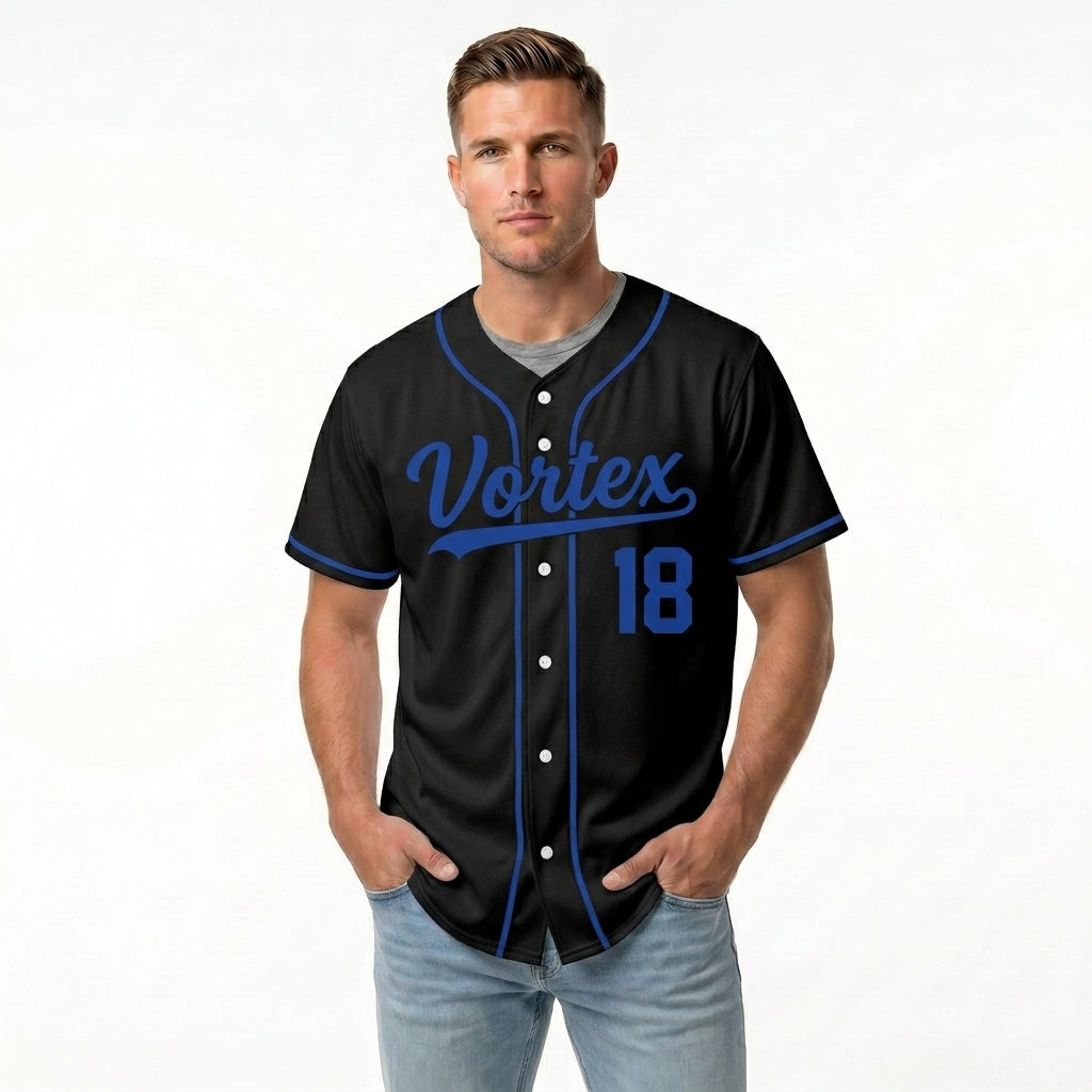 Custom Baseball Jersey - Personalized Black Shirt with Blue Piping - Full Sublimation for Men Women- Personalized Team Sportswear printed or Stitched Name Number (Size S-8XL)