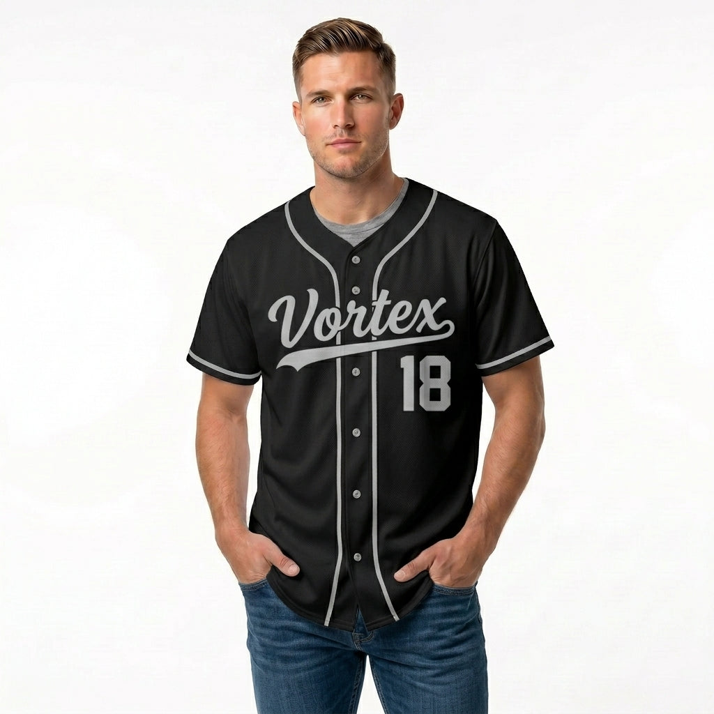 Custom Baseball Jersey - Personalized Black Shirt with Grey Details - Full Sublimation