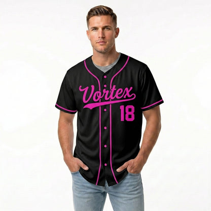 Custom Baseball Jersey - Personalized Black Shirt with Pink Piping - Full Sublimation