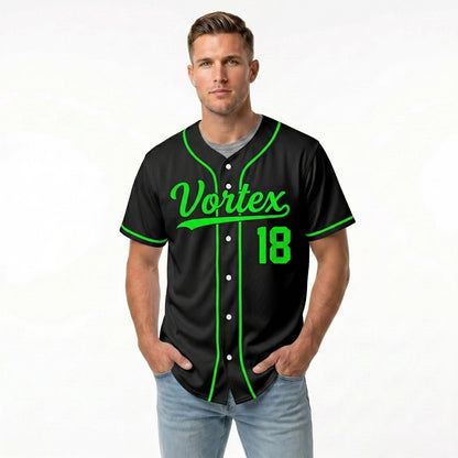 Custom Baseball Jersey - Personalized Black Shirt with Neon Green Piping - Full Sublimation