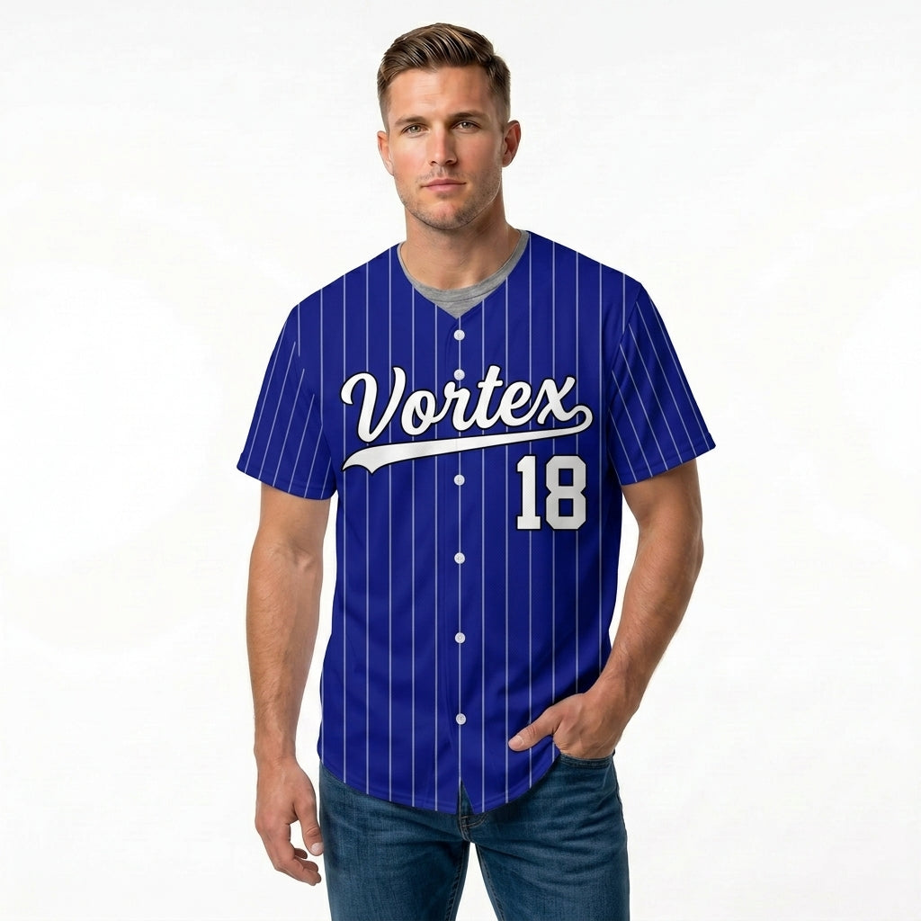 Custom Baseball Jersey - Royal Blue Shirt with White Pinstripes - Full Sublimation