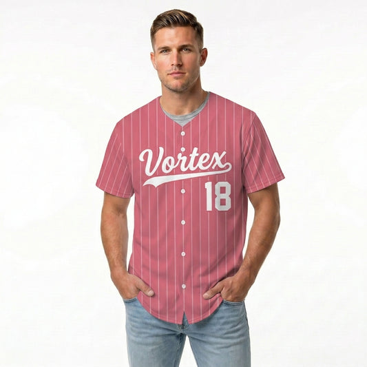 Custom Baseball Jersey - Personalized Rose Red Shirt with White Pinstripes - Full Sublimation