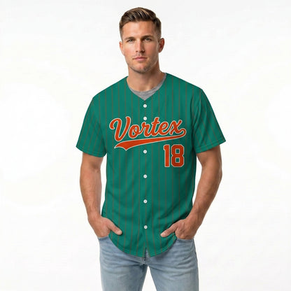 Custom Baseball Jersey - Personalized Green Shirt with Pinstripes & Orange Details