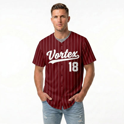 Custom Baseball Jersey - Personalized Deep Red Shirt with White Pinstripes - Full Sublimation