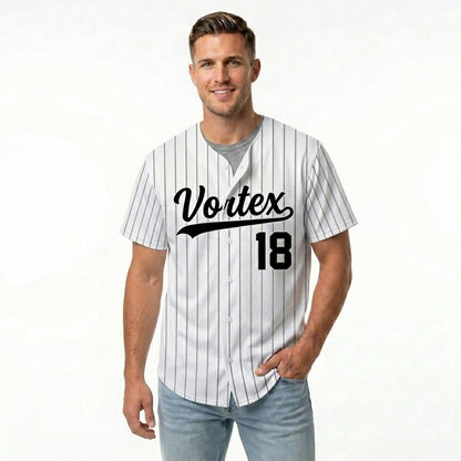 Custom Baseball Jersey - Personalized White Shirt with Black Pinstripes - Full Sublimation