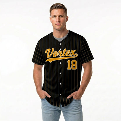 Custom Baseball Jersey - Personalized Black Shirt with Gold Pinstripes - Full Sublimation