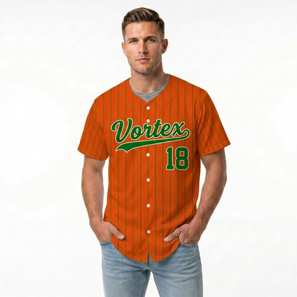 Custom Baseball Jersey - Personalized Orange Shirt with Pinstripes & Green Graphics