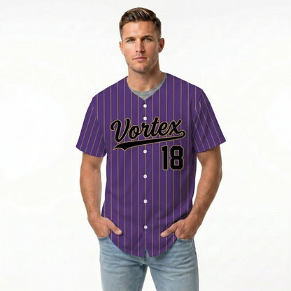 Custom Baseball Jersey - Personalized Purple Shirt with Gold Pinstripes - Full Sublimation