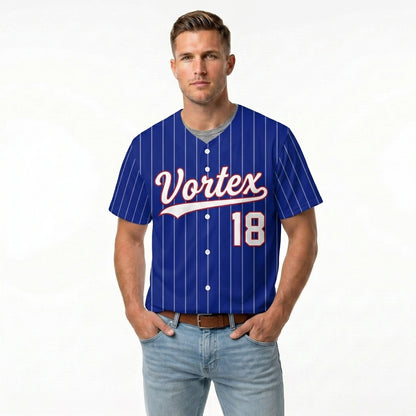 Custom Baseball Jersey - Personalized Royal Blue Shirt with White Pinstripes - Full Sublimation