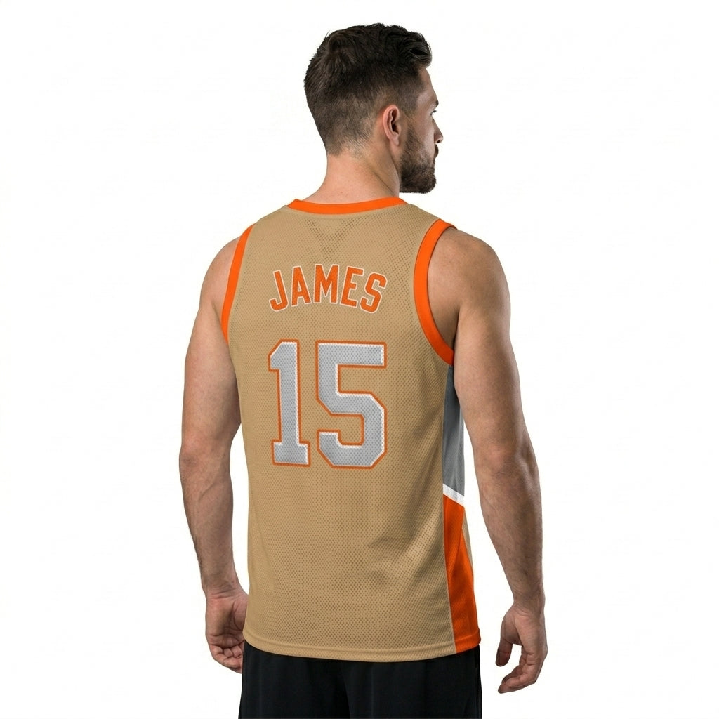 Custom Basketball Jersey - Personalized Tan Tank Top with Orange Trim - Full Sublimation
