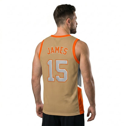 Custom Basketball Jersey - Personalized Tan Tank Top with Orange Trim - Full Sublimation