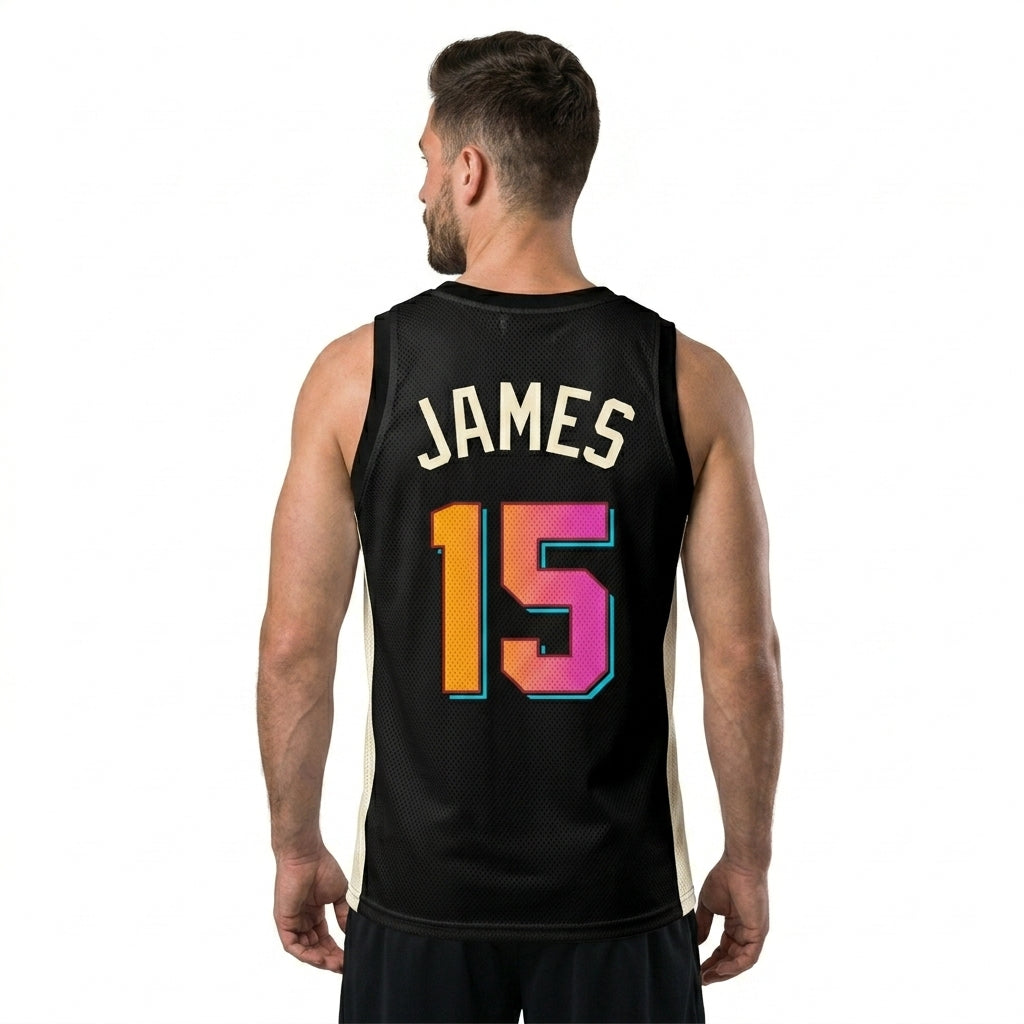 Custom Basketball Jersey - Personalized Black Tank Top with Orange & Pink Graphic - Full Sublimation