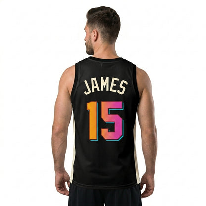 Custom Basketball Jersey - Personalized Black Tank Top with Orange & Pink Graphic - Full Sublimation