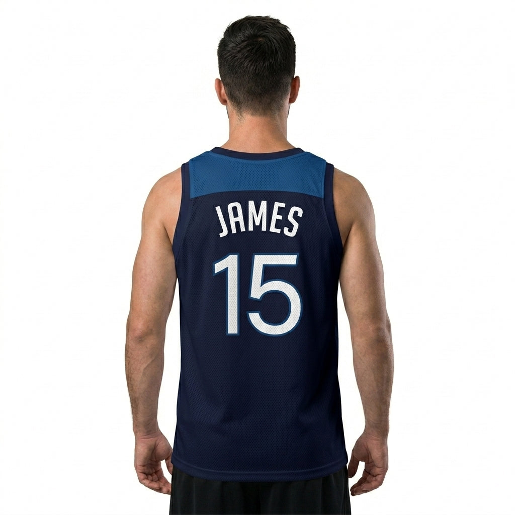Custom Basketball Jersey - Personalized Navy Tank Top with Shoulder Panel Design - Full Sublimation