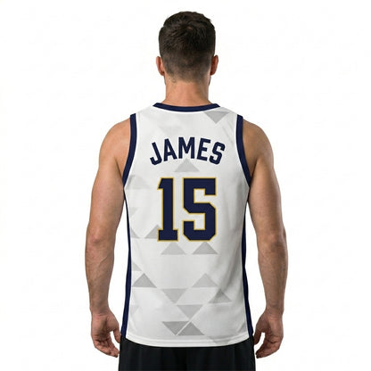 Custom Basketball Jersey - Personalized White Tank Top with Geometric Triangle Pattern - Full Sublimation