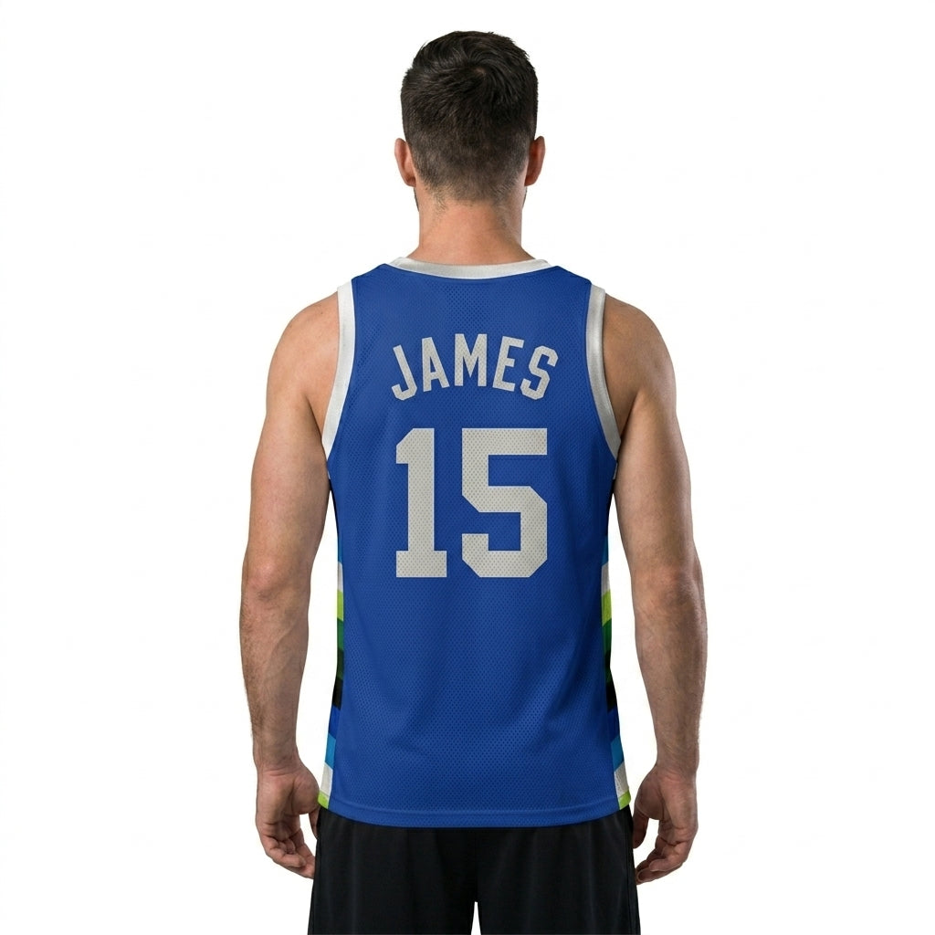 Custom Basketball Jersey - Personalized Black Tank Top with White Geometric Side Panels - Full Sublimation