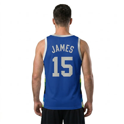 Custom Basketball Jersey - Personalized Black Tank Top with White Geometric Side Panels - Full Sublimation