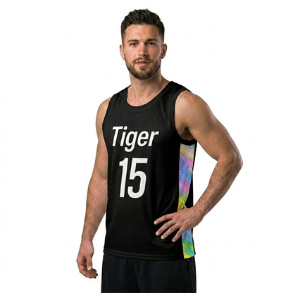 Custom Blue Basketball Jersey - Multi-Stripe Side Panel Design - Professional Team Uniform