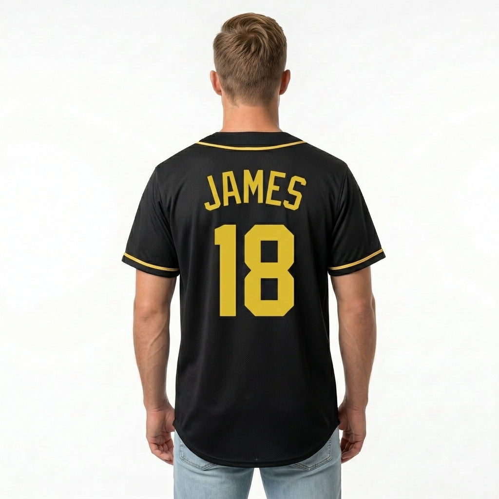 Custom Baseball Jersey - Personalized Black Shirt with Gold Lettering - Full Sublimation for Men Women- Personalized Team Sportswear printed or Stitched Name Number (Size S-8XL)