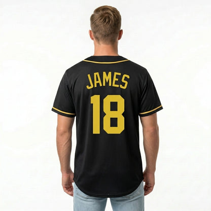 Custom Baseball Jersey - Personalized Black Shirt with Gold Lettering - Full Sublimation for Men Women- Personalized Team Sportswear printed or Stitched Name Number (Size S-8XL)
