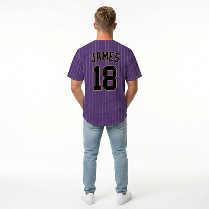 Custom Baseball Jersey - Personalized Purple Shirt with Gold Pinstripes - Full Sublimation