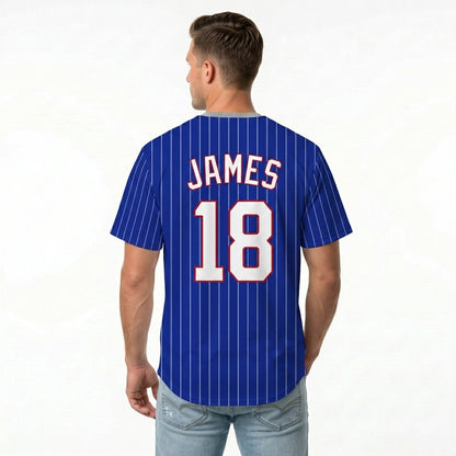 Custom Baseball Jersey - Personalized Royal Blue Shirt with White Pinstripes - Full Sublimation