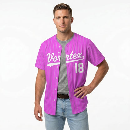 Custom Baseball Jersey - Personalized Pink Shirt with White Pinstripes - Full Sublimation