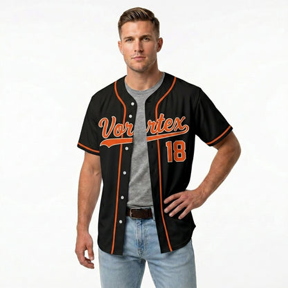 Custom Baseball Jersey - Personalized Black Shirt with Orange Piping - Full Sublimation